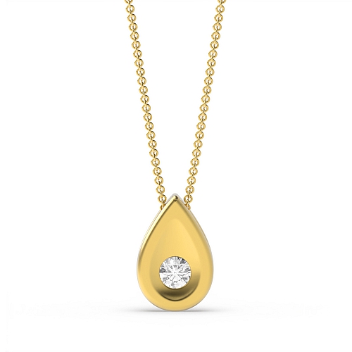 Bezel Setting Round Yellow Gold Tear drop Pendant Necklaces