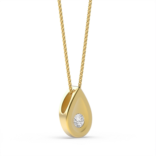 Bezel Setting Round Yellow Gold Tear drop Pendant Necklaces
