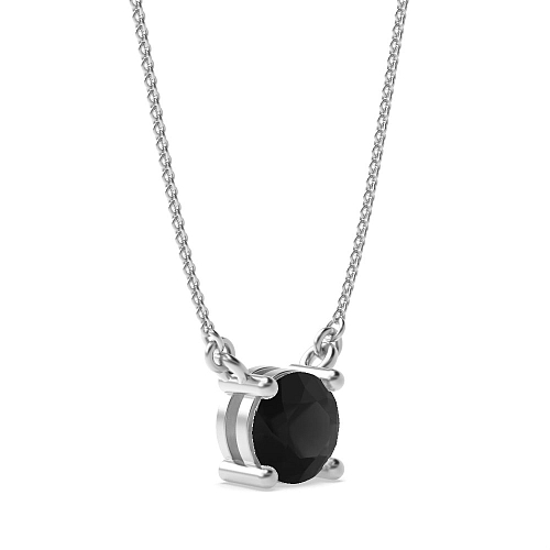 4 Prong basket chain linked Black Diamond Pendant Necklaces