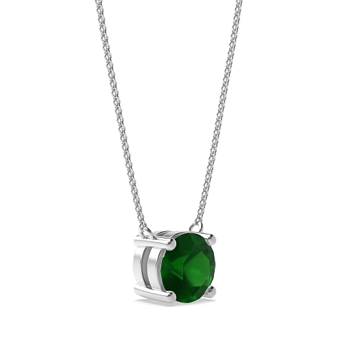 4 Prong basket chain linked Emerald Pendant Necklaces