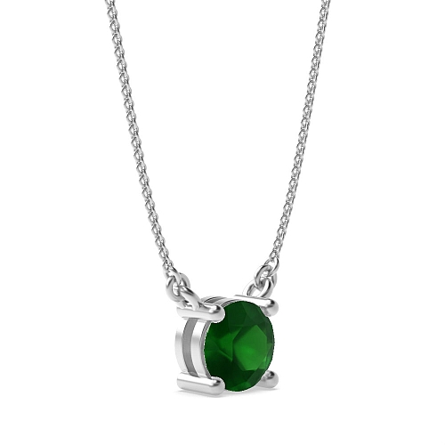 4 Prong basket chain linked Emerald Pendant Necklaces