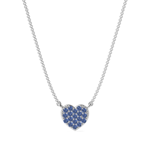 Round Blue Sapphire Heart Pendant Necklace