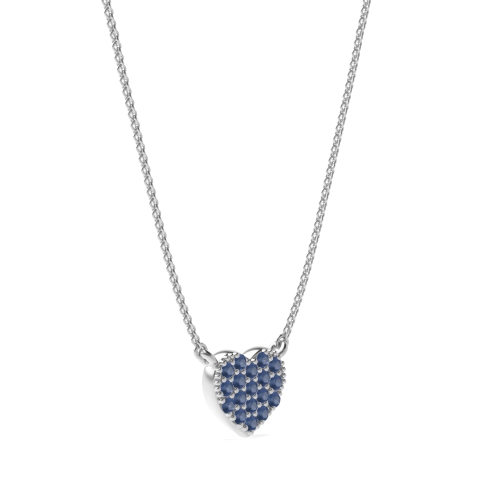 Round Blue Sapphire Heart Pendant Necklace