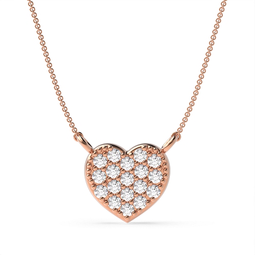 Pave Setting Round Rose Gold cluster Heart Pendant Necklace