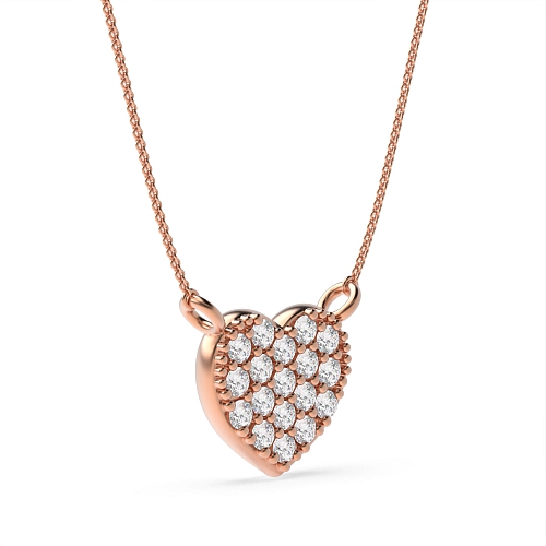 Pave Setting Round Rose Gold cluster Heart Pendant Necklace