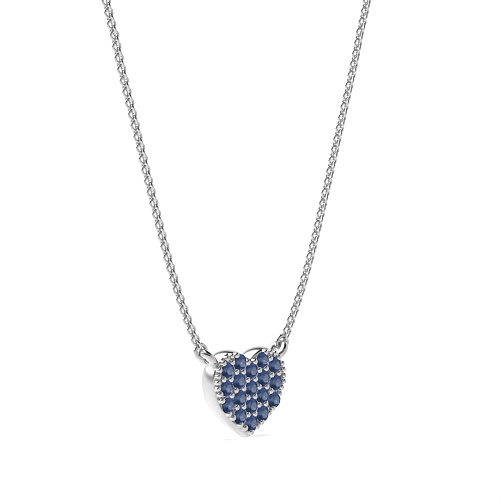 Pave Setting Round cluster Blue Sapphire Heart Pendant Necklace