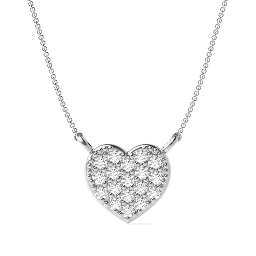 Pave Setting Round White Gold cluster Heart Pendant Necklace