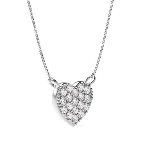 Pave Setting Round White Gold cluster Heart Pendant Necklace