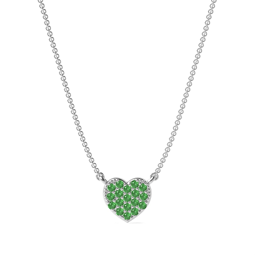 Pave Setting Round Cluster in shaped Emerald Pendant Necklaces