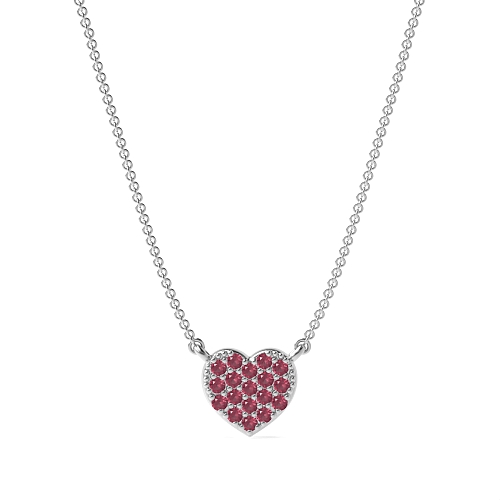 Pave Setting Round cluster Ruby Heart Pendant Necklace