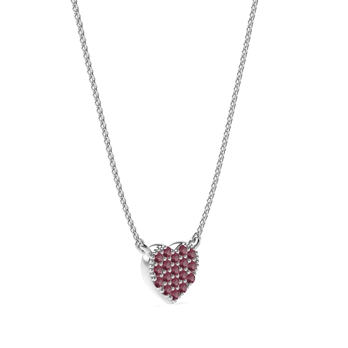 Pave Setting Round cluster Ruby Heart Pendant Necklace