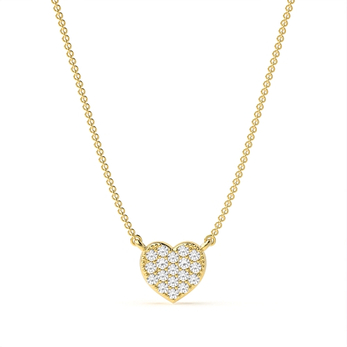 Pave Setting Round Yellow Gold Cluster in shaped Pendant Necklaces
