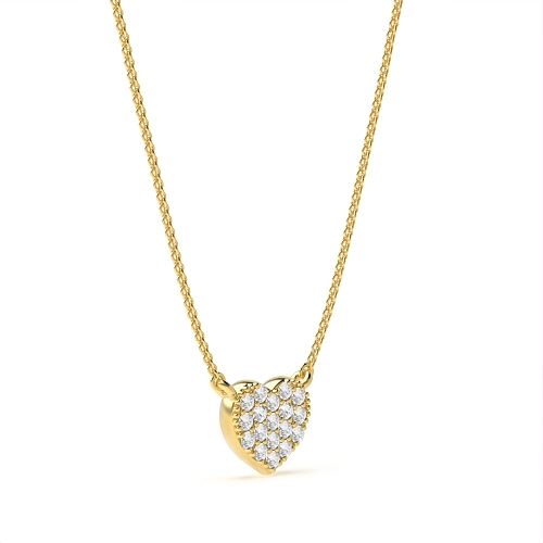 Pave Setting Round Yellow Gold Cluster in shaped Pendant Necklaces