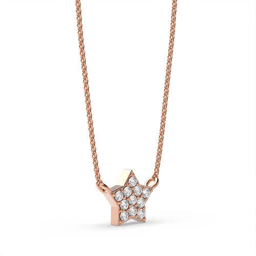 Pave Setting Round Rose Gold Tiny start Cluster Pendant Necklaces