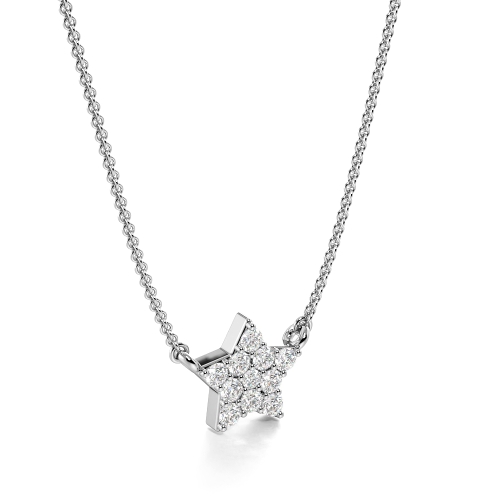 Pave Setting Round Platinum Tiny start Cluster Pendant Necklaces