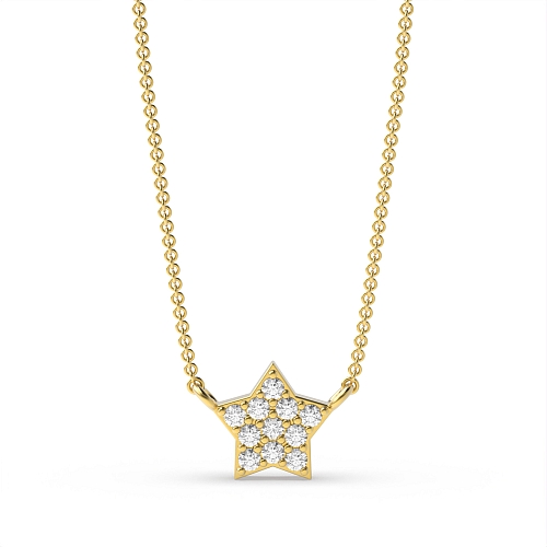 Pave Setting Round Yellow Gold Tiny start Cluster Pendant Necklaces
