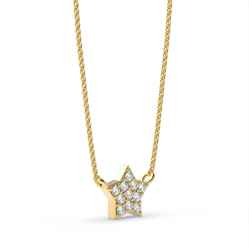 Pave Setting Round Yellow Gold Tiny start Cluster Pendant Necklaces