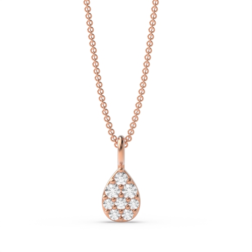 Pave Setting Round Rose Gold pear shaped Cluster Pendant Necklace