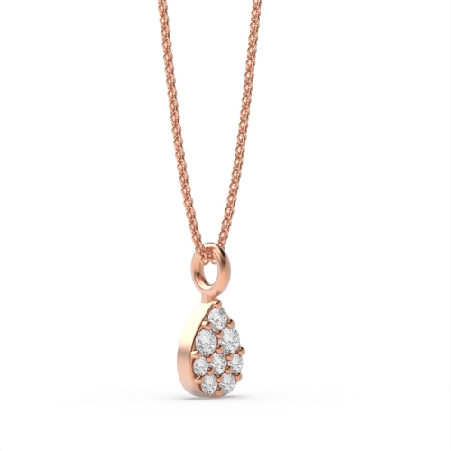 Pave Setting Round Rose Gold pear shaped Cluster Pendant Necklace