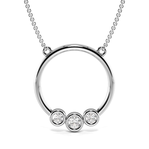 Bezel Setting Round Trilogy Lab Grown Diamond Platinum & Gold Circle Necklace(17.0mm X 15.8mm)