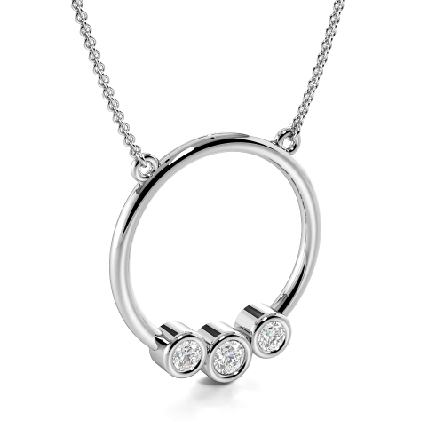 Bezel Setting Round Trilogy Diamond Platinum & Gold Circle Necklace(17.0mm X 15.8mm)