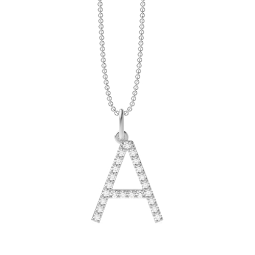 Pave Setting Round White Gold Initial Pendant Necklace