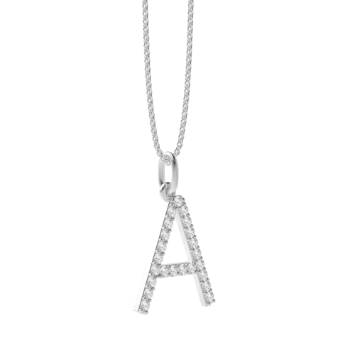 Pave Setting Round White Gold Initial Pendant Necklace