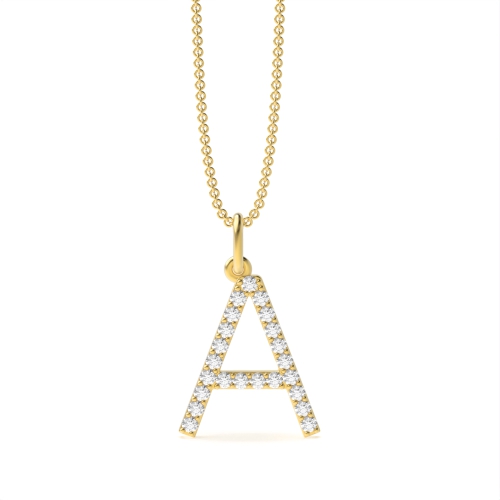 Pave Setting Round Yellow Gold Alphabet a letter Pendant Necklaces