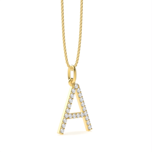 Pave Setting Round Yellow Gold Alphabet a letter Pendant Necklaces
