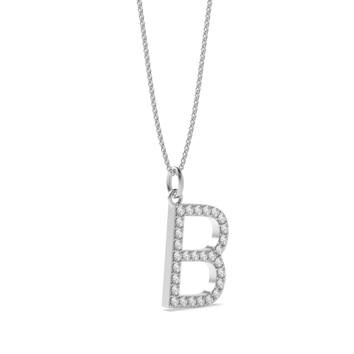 Pave Setting Round Platinum Alphabet b letter Pendant Necklaces