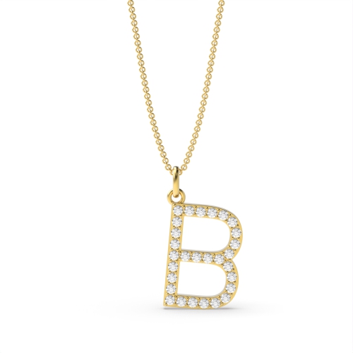 Pave Setting Round Yellow Gold Alphabet b letter Pendant Necklaces