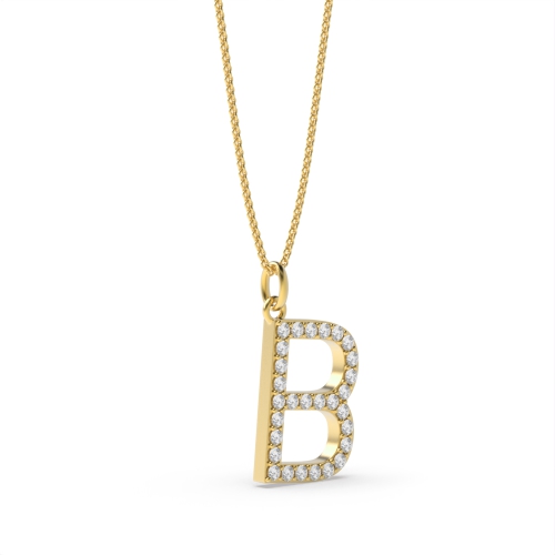 Pave Setting Round Yellow Gold Alphabet b letter Pendant Necklaces