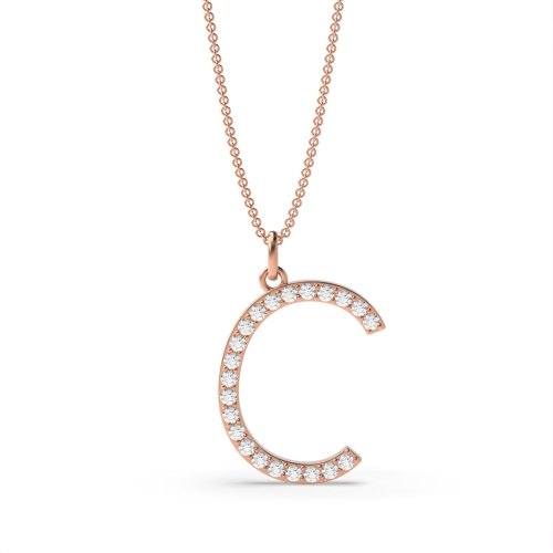 Pave Setting Round Rose Gold Alphabet c letter Pendant Necklaces