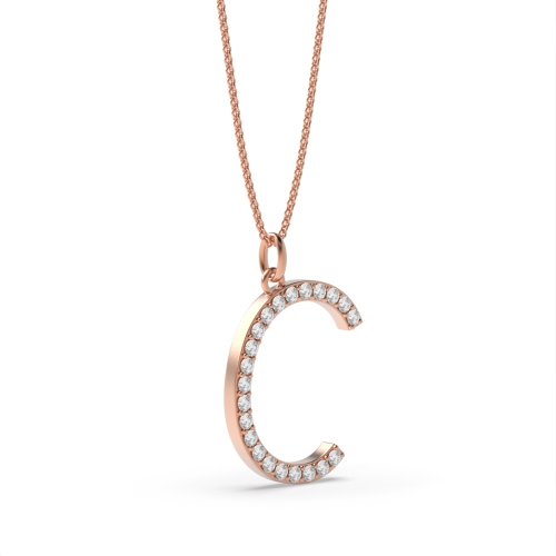 Pave Setting Round Rose Gold Alphabet c letter Pendant Necklaces