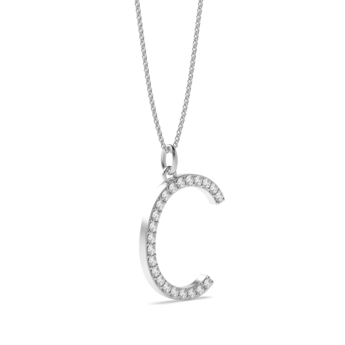 Pave Setting Round White Gold Initial Pendant Necklace