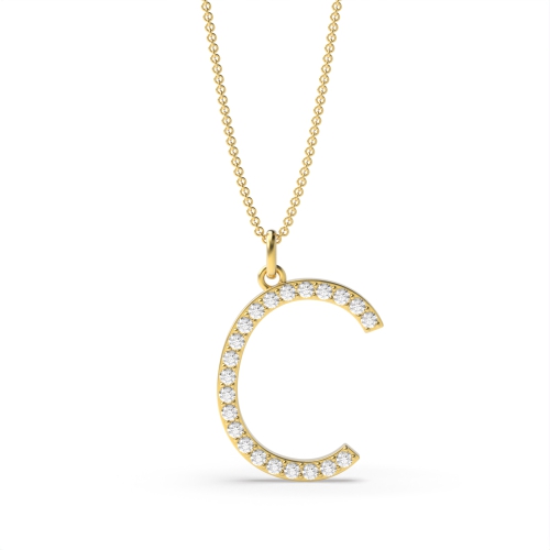 Pave Setting Round Yellow Gold Alphabet c letter Pendant Necklaces