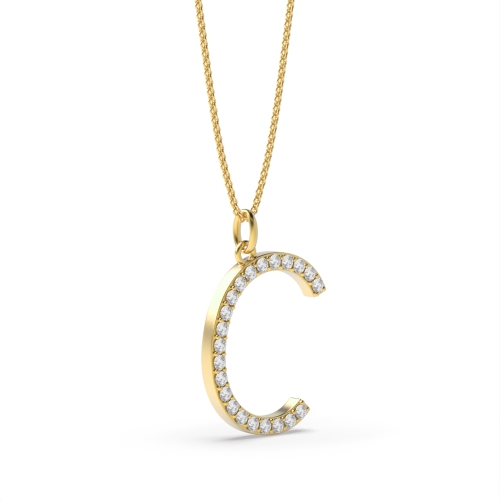 Pave Setting Round Yellow Gold Alphabet c letter Pendant Necklaces