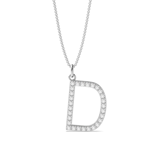 Pave Setting Round Silver Alphabet d letter Pendant Necklaces
