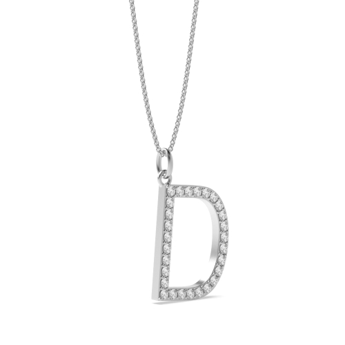 Pave Setting Round Silver Alphabet d letter Pendant Necklaces