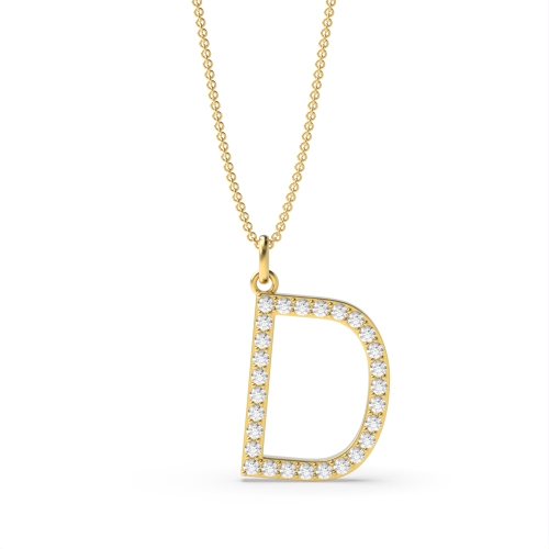 Pave Setting Round Yellow Gold Alphabet d letter Pendant Necklaces