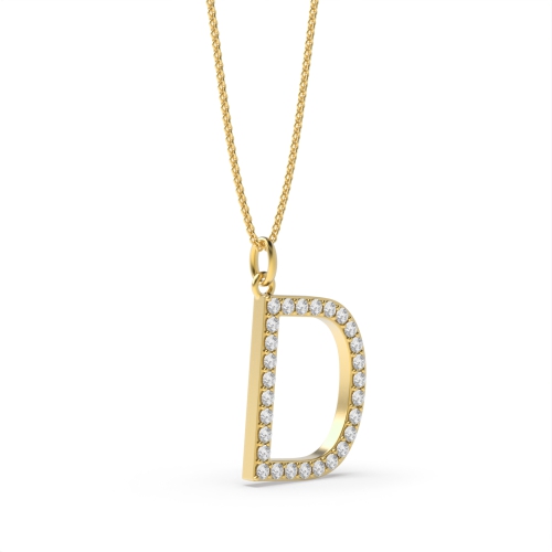 Pave Setting Round Yellow Gold Alphabet d letter Pendant Necklaces