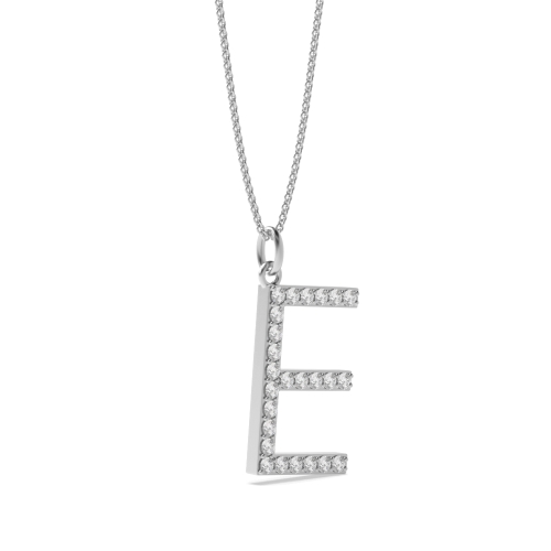 Pave Setting Round Alphabet e letter Initial Pendant Necklaces