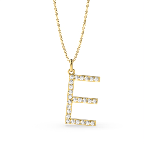 Pave Setting Round Yellow Gold Alphabet e letter Pendant Necklaces