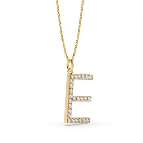 Pave Setting Round Yellow Gold Alphabet e letter Pendant Necklaces