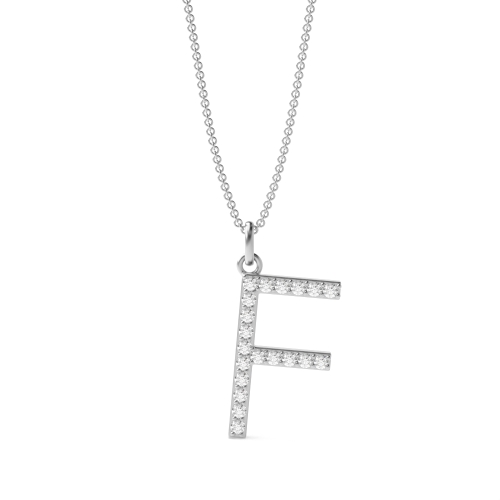Pave Setting Round Silver Alphabet f letter Pendant Necklaces