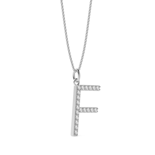 Pave Setting Round Silver Alphabet f letter Pendant Necklaces