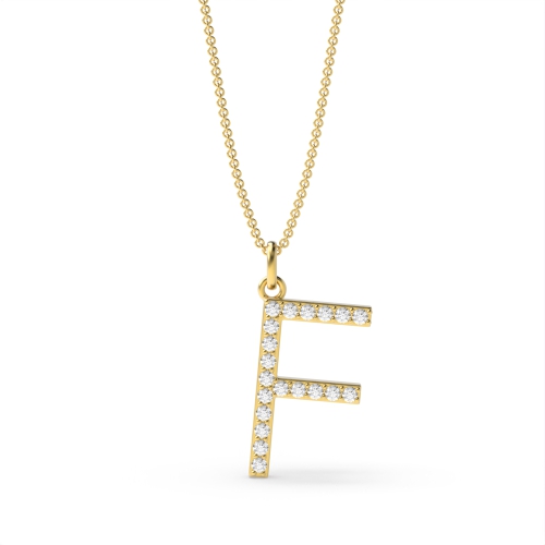Pave Setting Round Yellow Gold Alphabet f letter Pendant Necklaces
