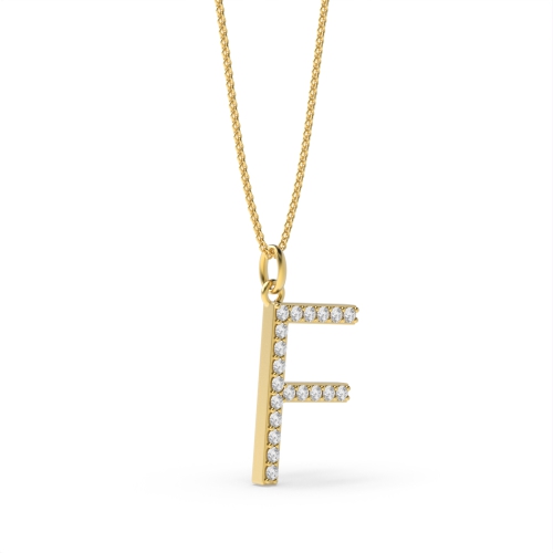 Pave Setting Round Yellow Gold Alphabet f letter Pendant Necklaces