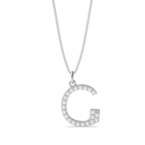 Pave Setting Round Silver Alphabet g letter Pendant Necklaces