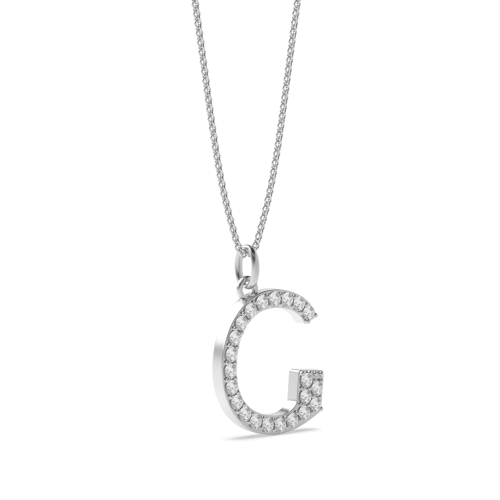 Pave Setting Round Silver Alphabet g letter Pendant Necklaces